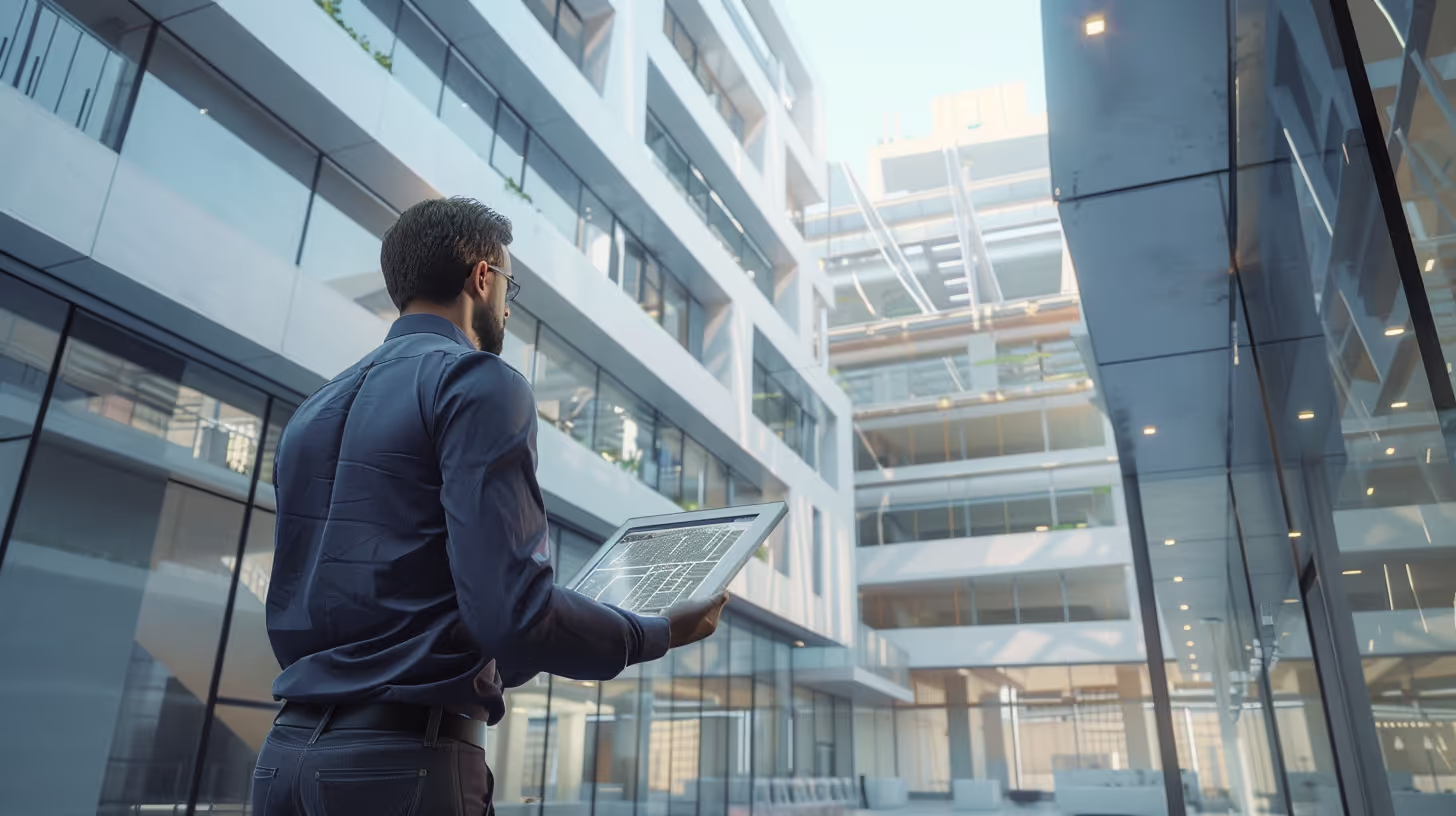 A professional at a building