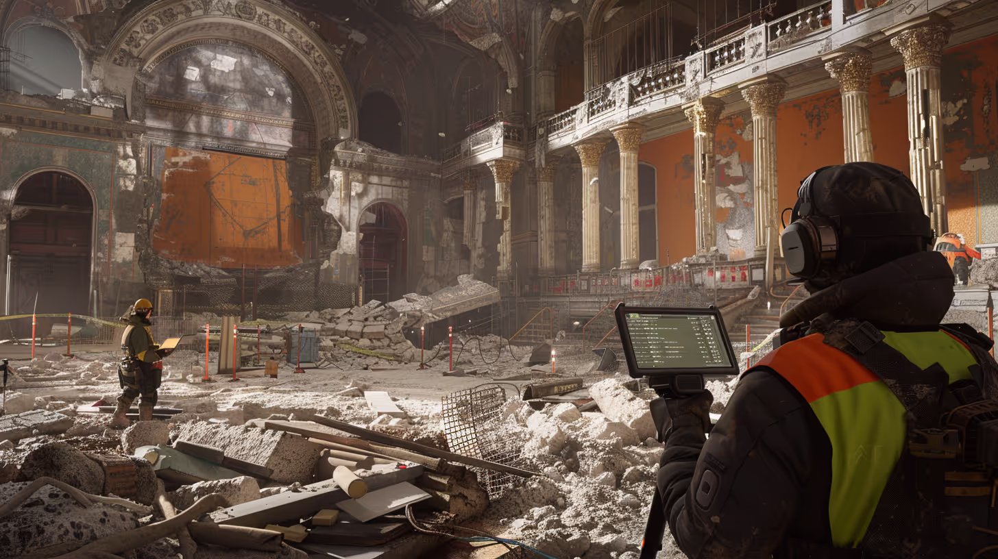 a professional capturing a house affected by a natural disaster