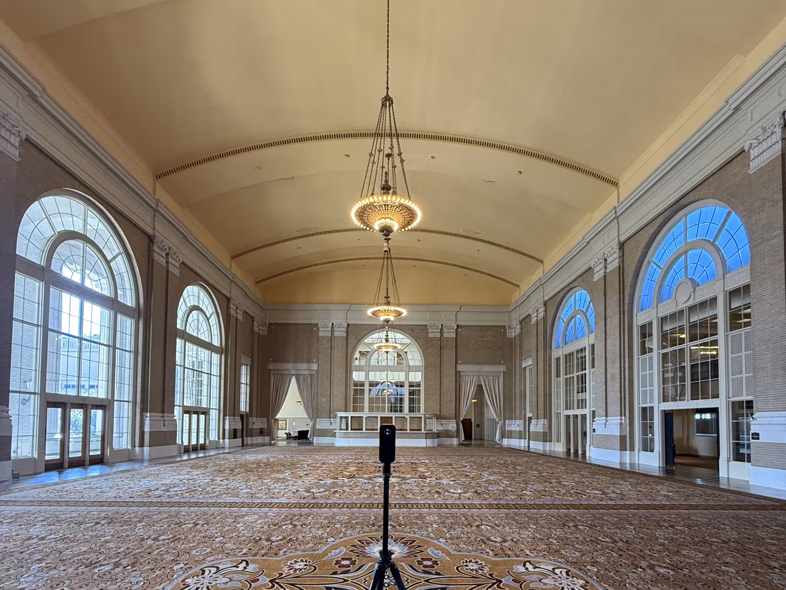 Grand hotel ballroom captured during a 3D documentation scan