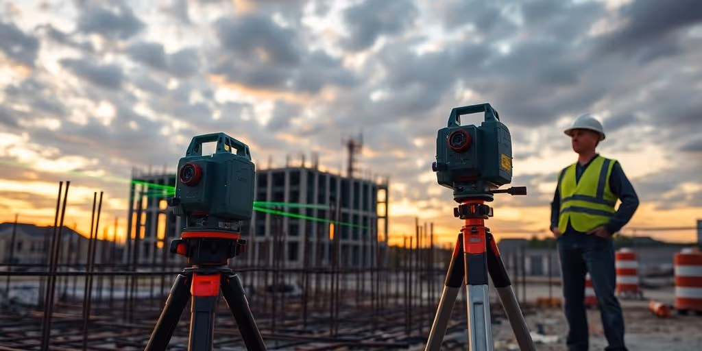Construction site with scanner capturing data.