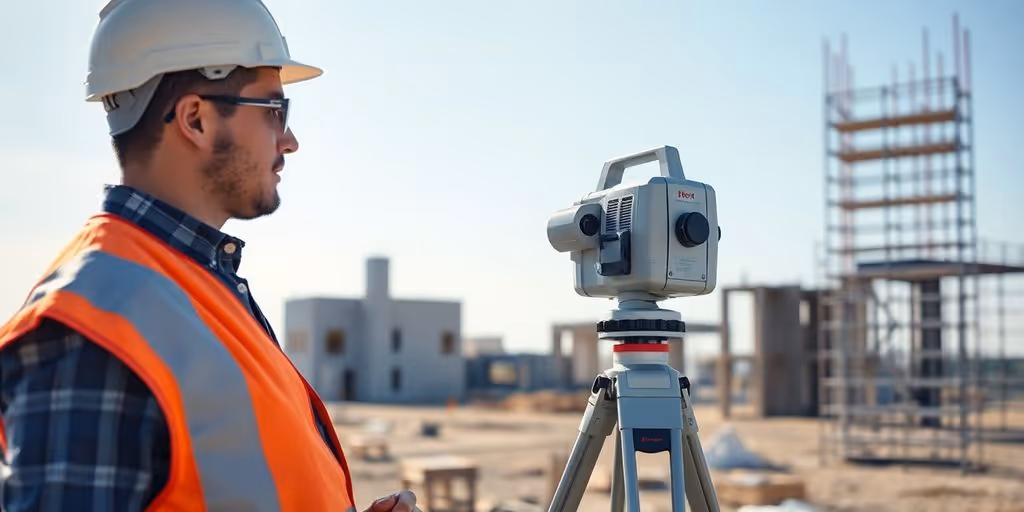 Construction site with scanner and worker.
