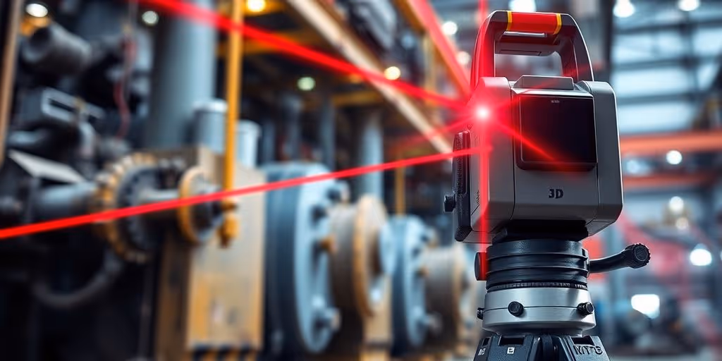 3D laser scanner surveying industrial site.
