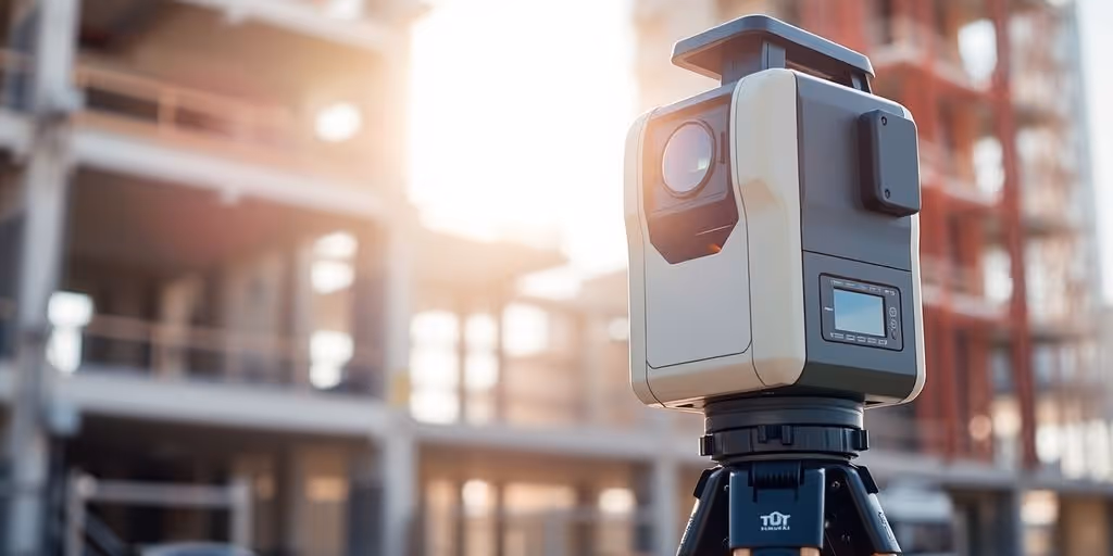 3D laser scanner capturing detailed site data.